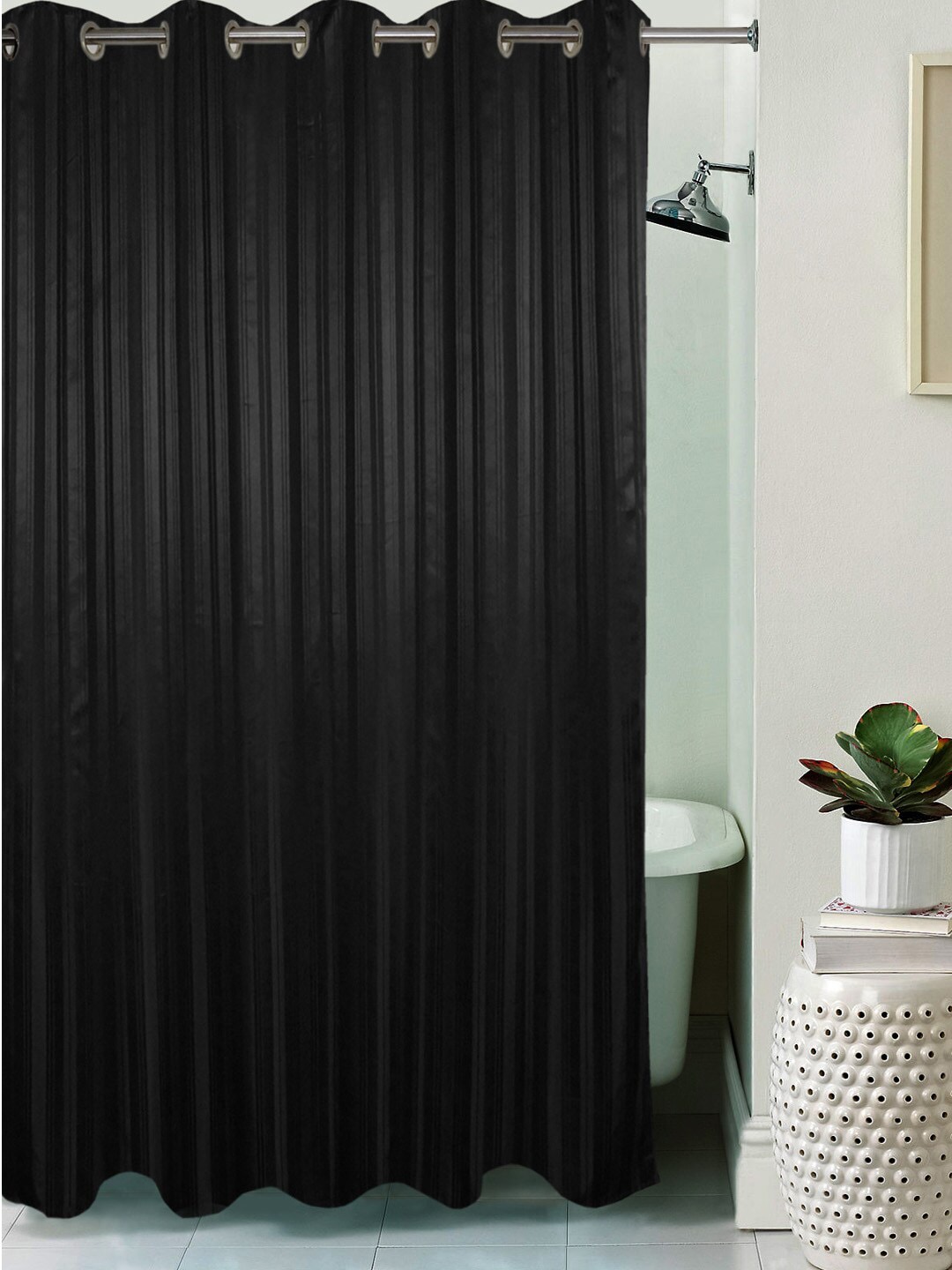 Lushomes Black Solid Shower Curtain Price in India