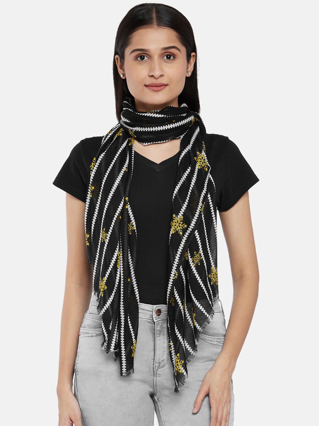 Honey by Pantaloons Women Black & White Striped Scarf Price in India