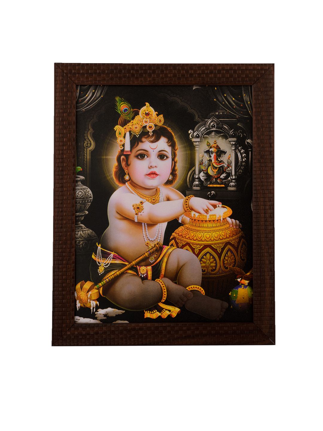 eCraftIndia Black & Gold-Toned Gopal UV Wall Art Price in India