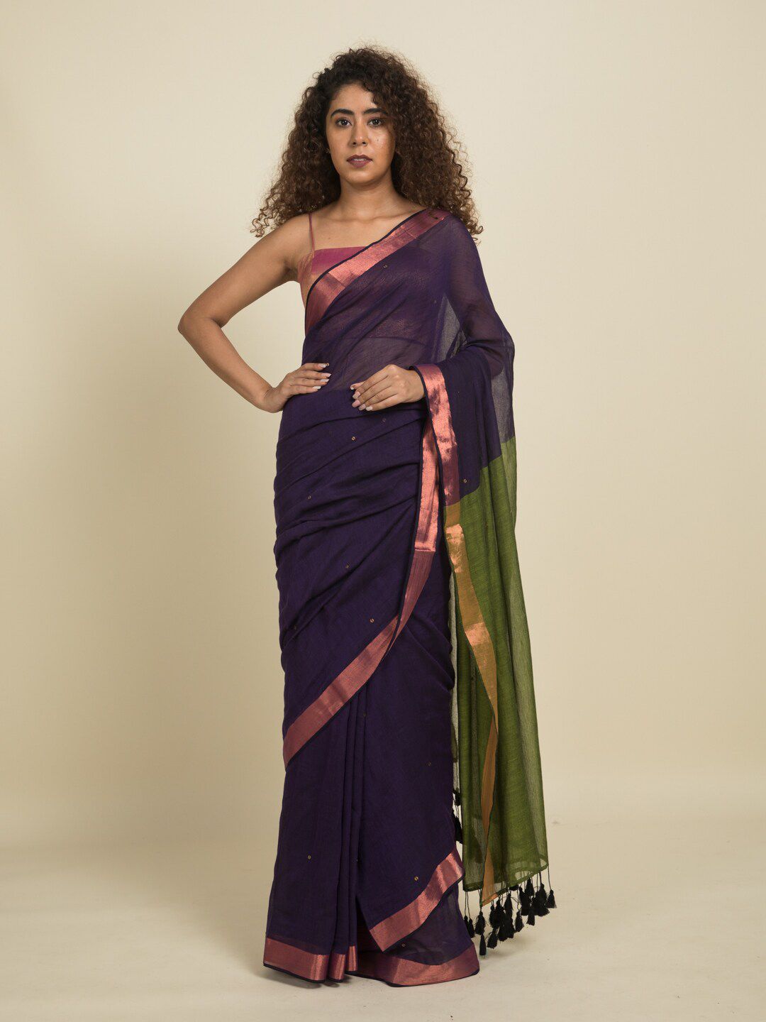 Suta Violet & Green Embellished Zari Pure Cotton Saree