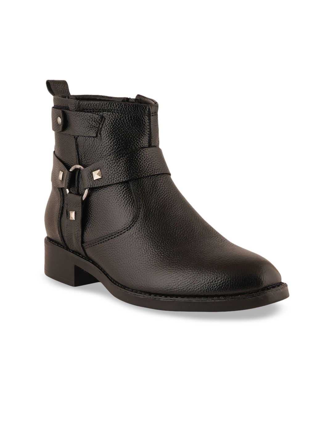pelle albero Black Leather Block Heeled Boots Price in India