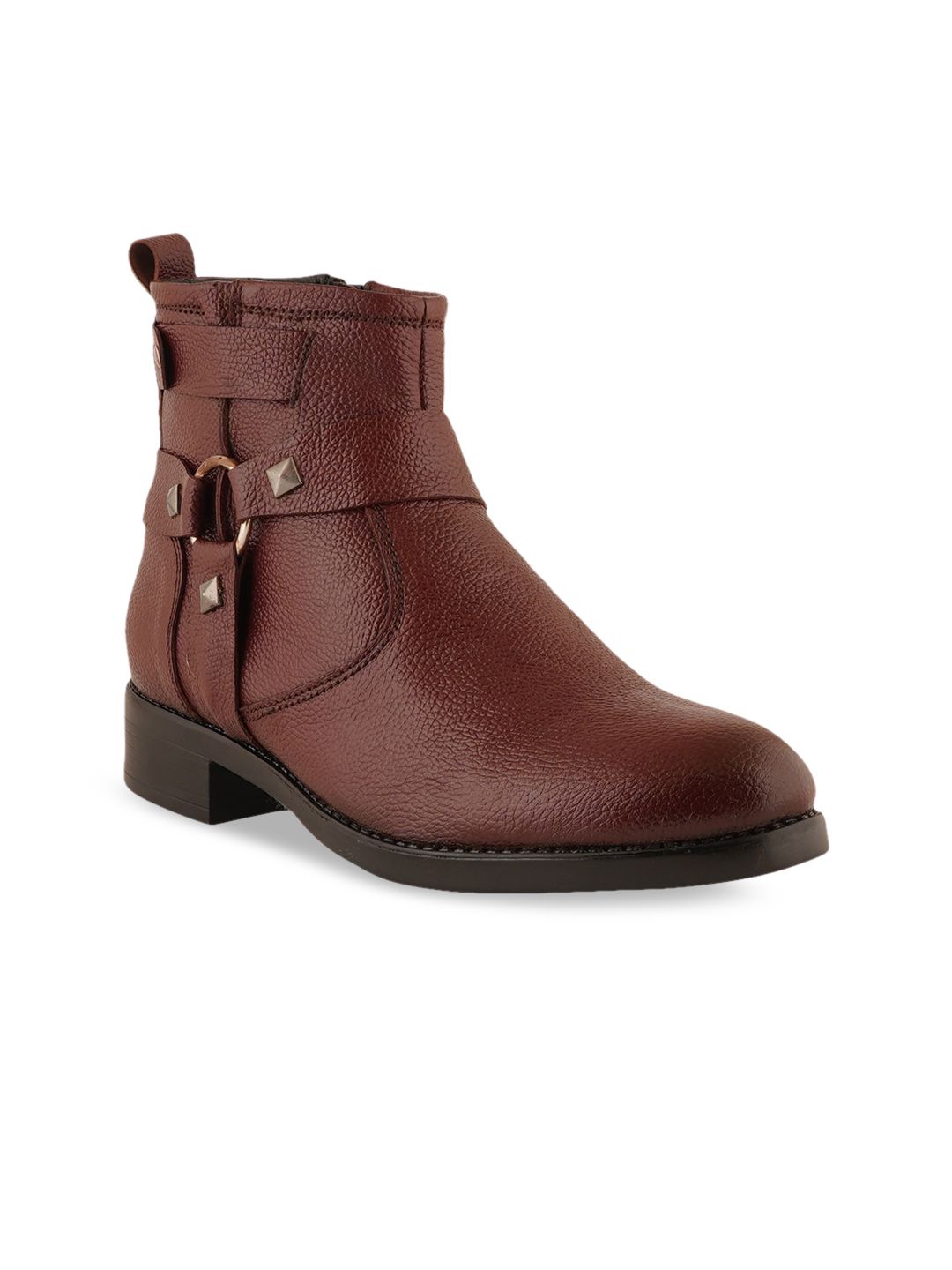 pelle albero Maroon Textured Leather Block Heeled Boots Price in India