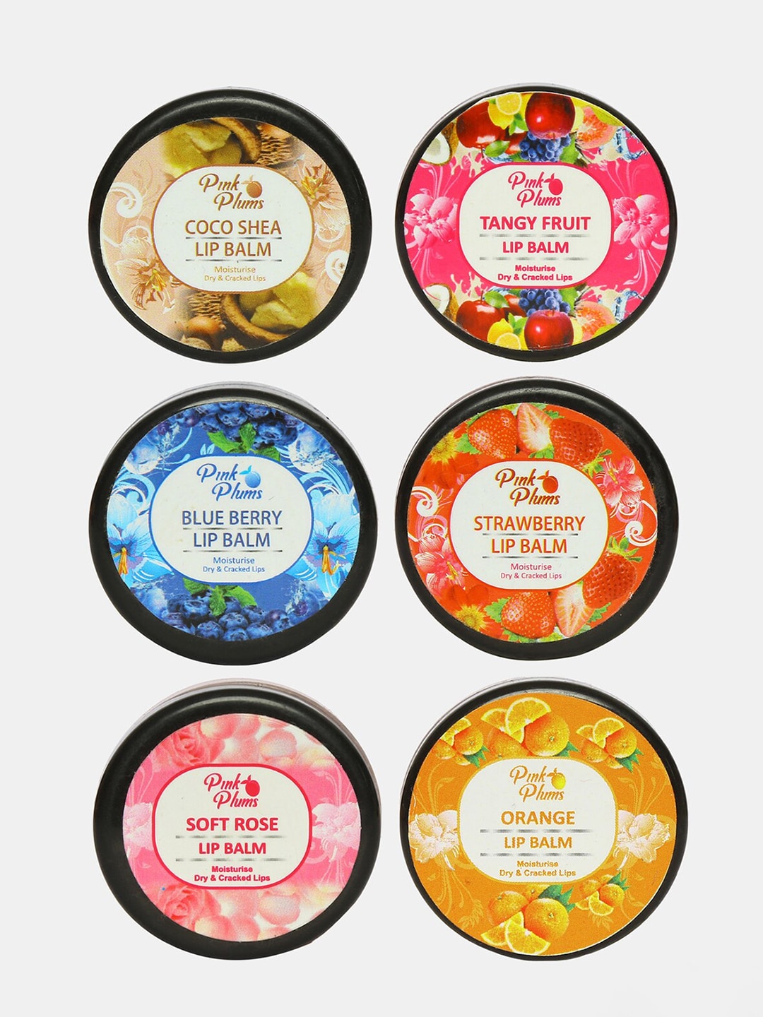 Pink Plums Set of 6 Coco Shea Ice Cool Mint Blue Berry Orange Lip Balm-10ml Each Price in India