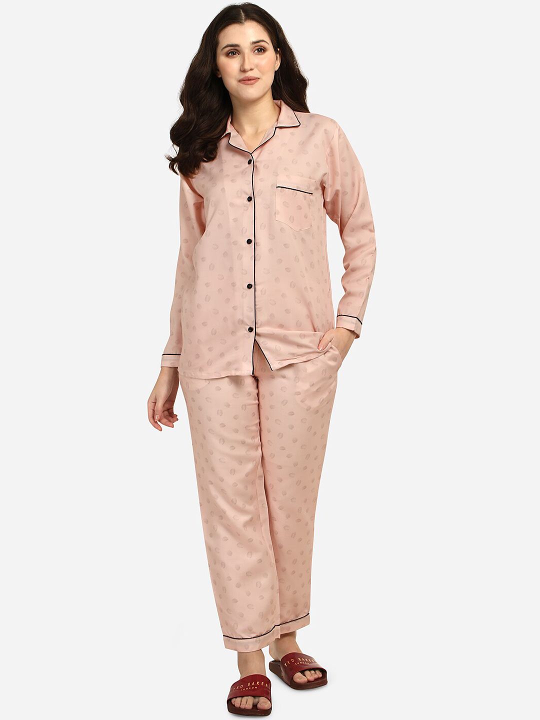 HOUSE OF JAMMIES Women Peach-Coloured Printed Night Suits Price in India