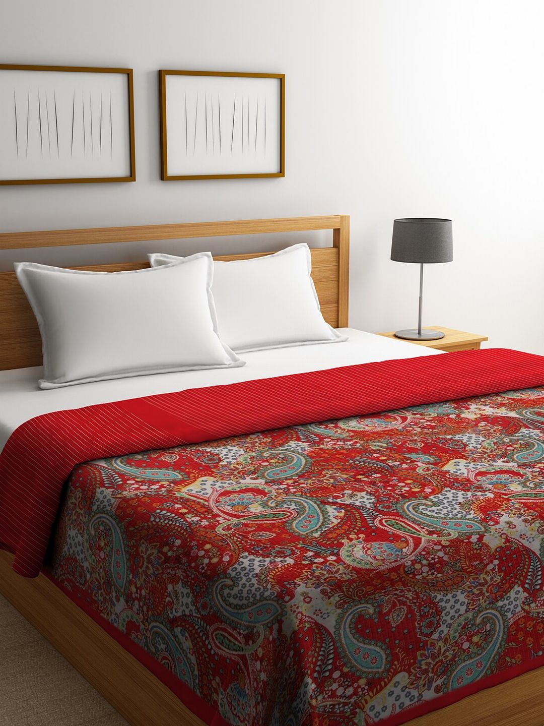Rajasthan Decor Red & Blue Ethnic Motifs AC Room 120 GSM Double Bed Quilt Price in India