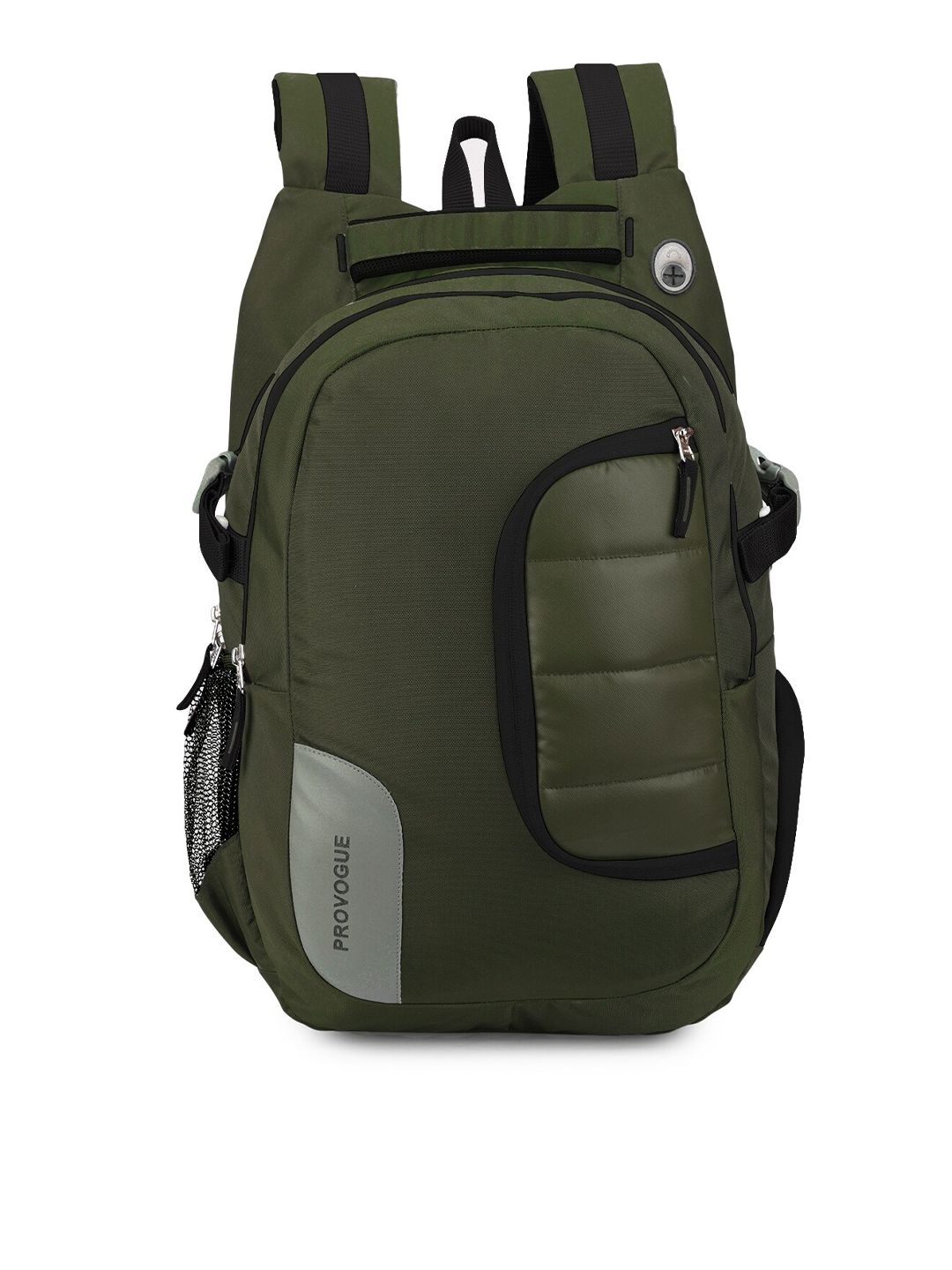 Provogue Unisex Olive Green & Black Brand Logo Backpack with Reflective Strip Price in India