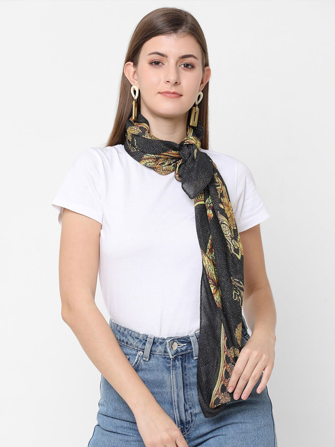 Cloth Haus India Women Black & Yellow Printed Scarves Price in India