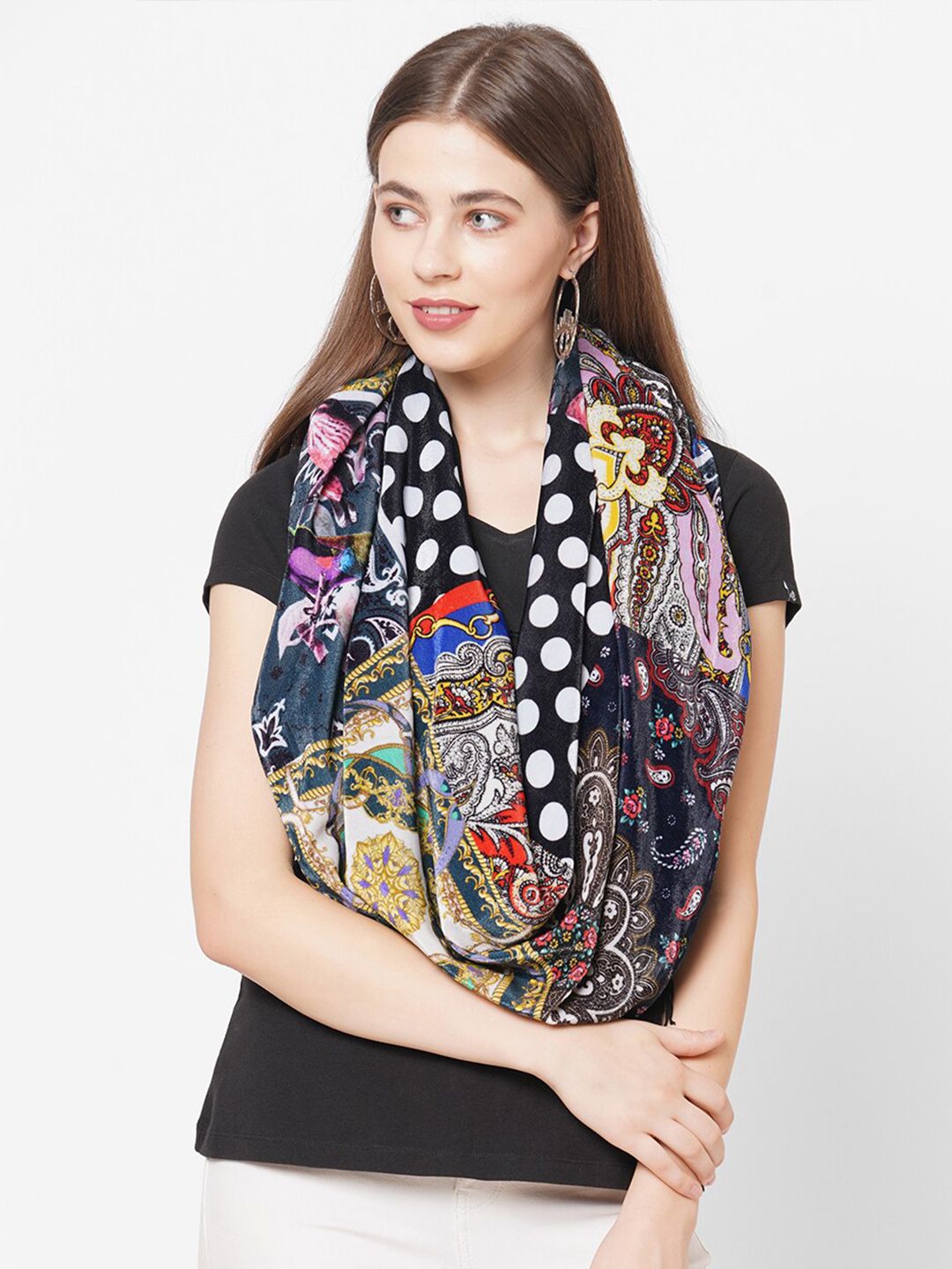 Cloth Haus India Women Black & White Printed Scarf Price in India