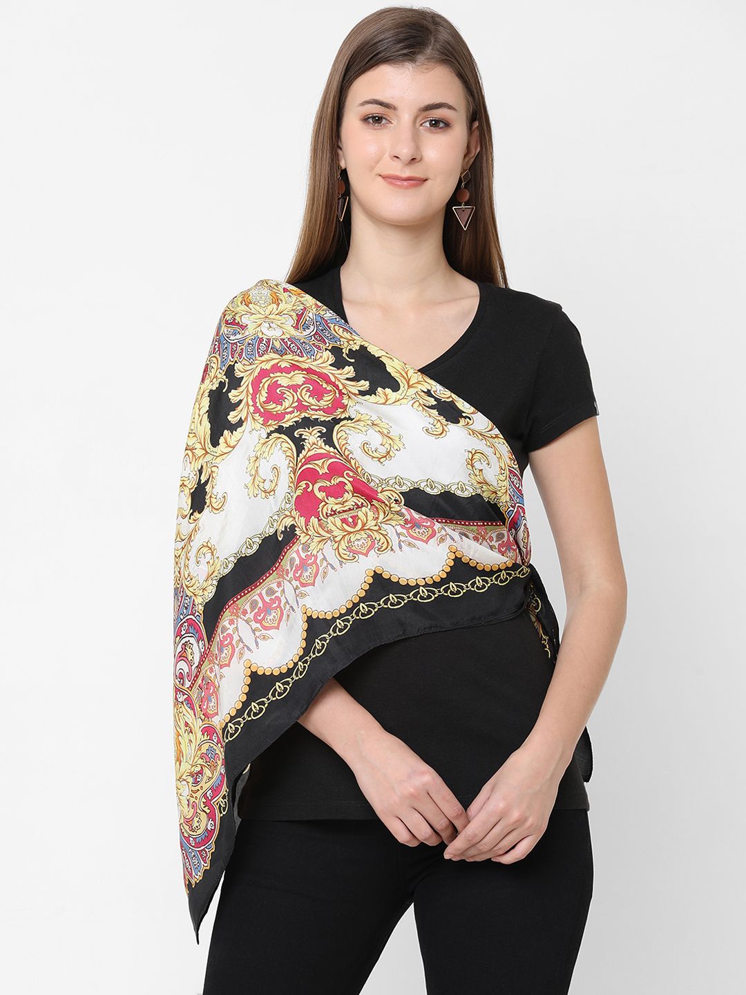 Cloth Haus India Women Black & White Printed Scarf Price in India