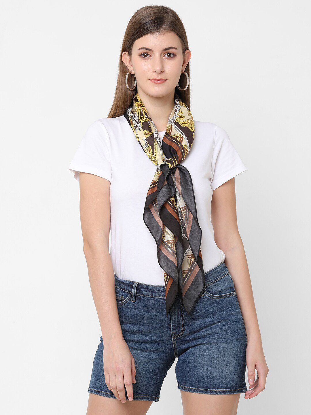 Cloth Haus India Women Beige & Brown Printed Silk Scarf Price in India