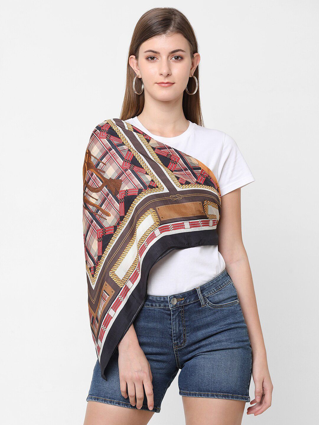 Cloth Haus India Women Brown & Red Printed Scarf Price in India