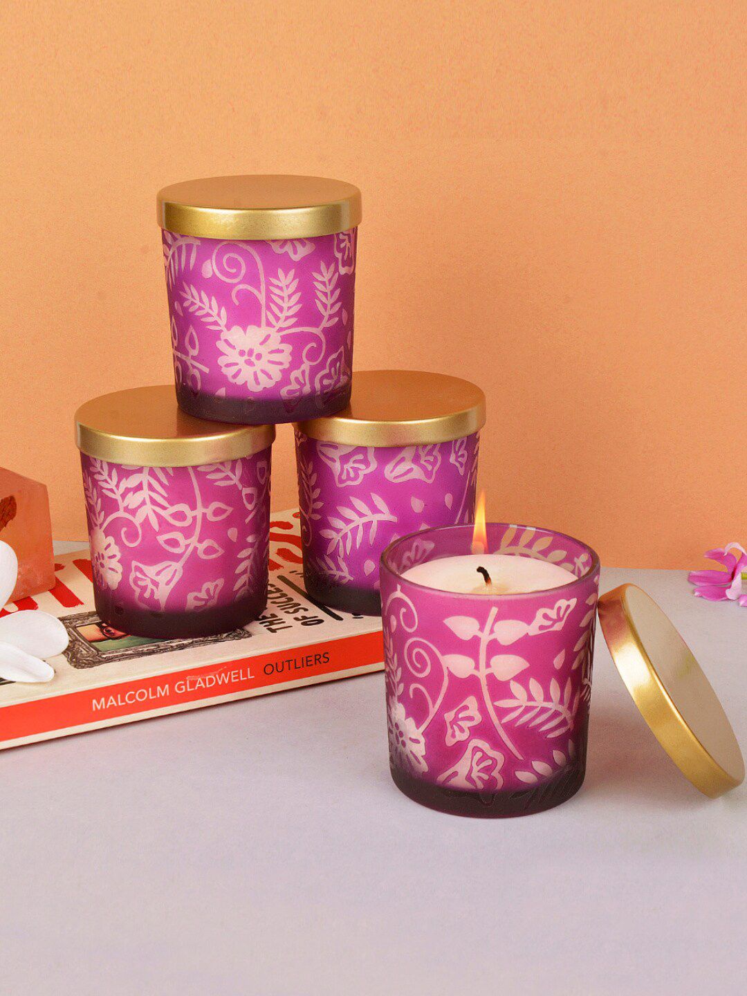 StyleMyWay Set Of 4 Glass Votive Fragrant Candles With Lid Price in India