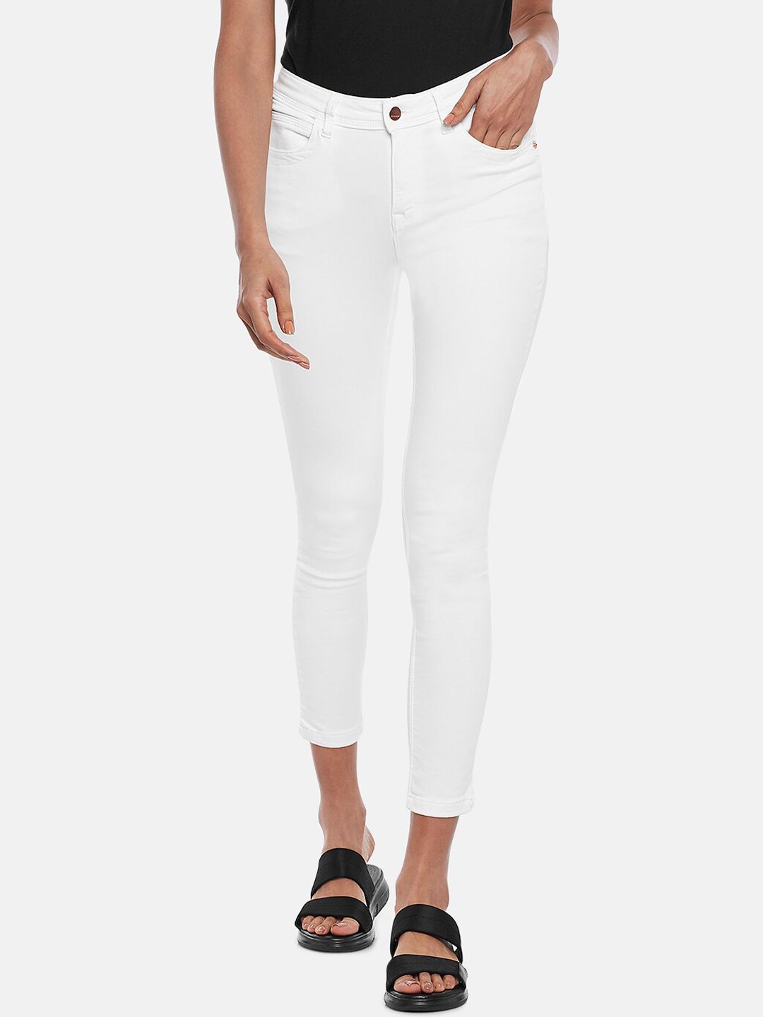 SF JEANS by Pantaloons Women White Solid Skinny Fit Stretchable Jeans Price in India