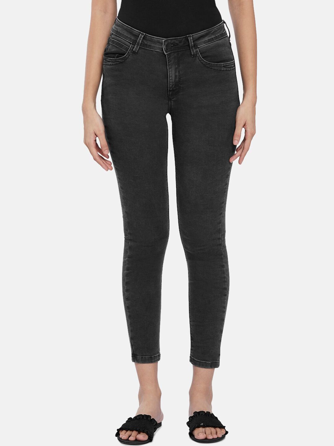 SF JEANS by Pantaloons Women Black Mid-Rise Skinny Fit Jeans Price in India