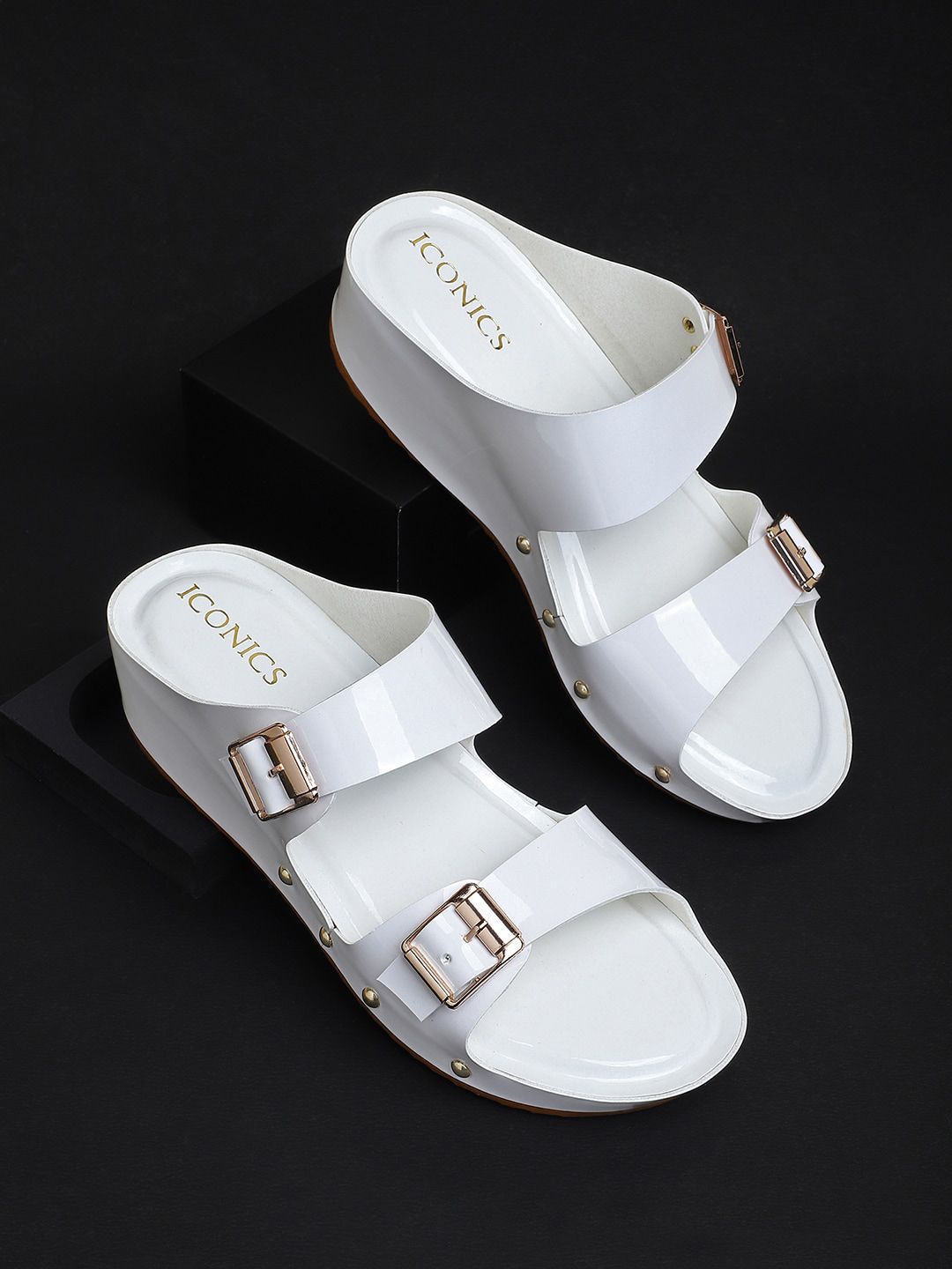 ICONICS White Comfort Sandals with Buckles Price in India