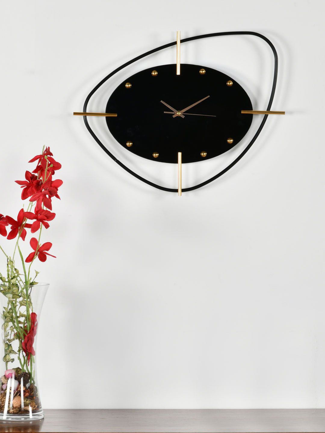 Athome by Nilkamal Black & Gold-Toned Quirky Contemporary Wall Clock Price in India