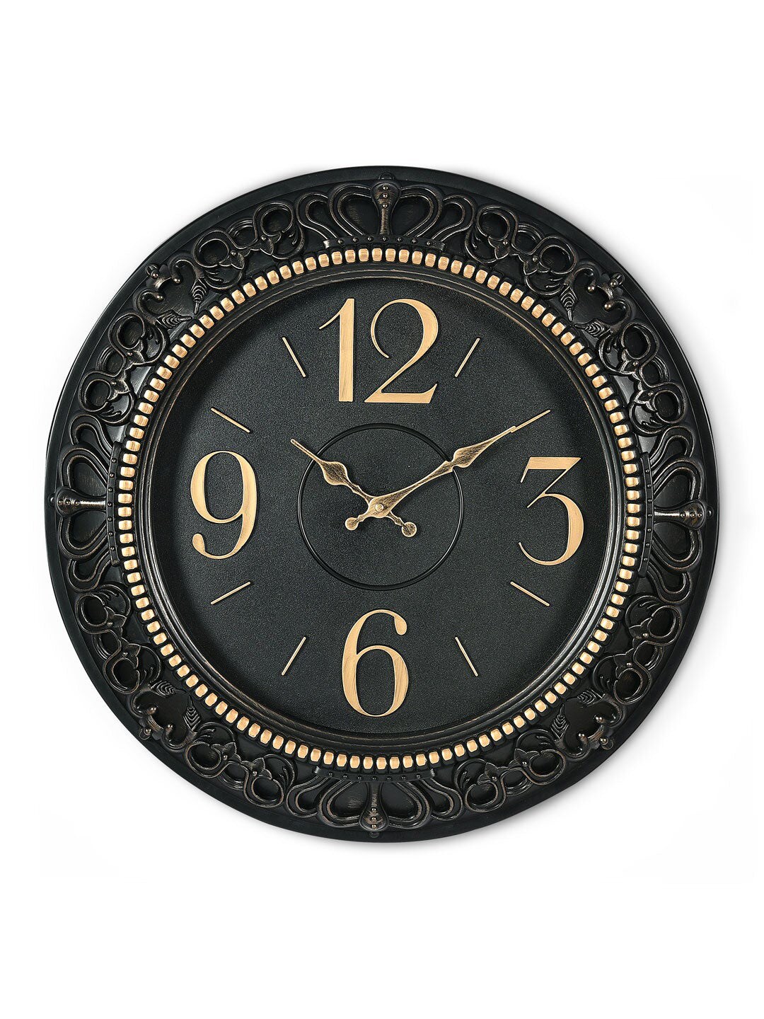 Athome by Nilkamal Black & Gold-Toned Traditional Wall Clock Price in India