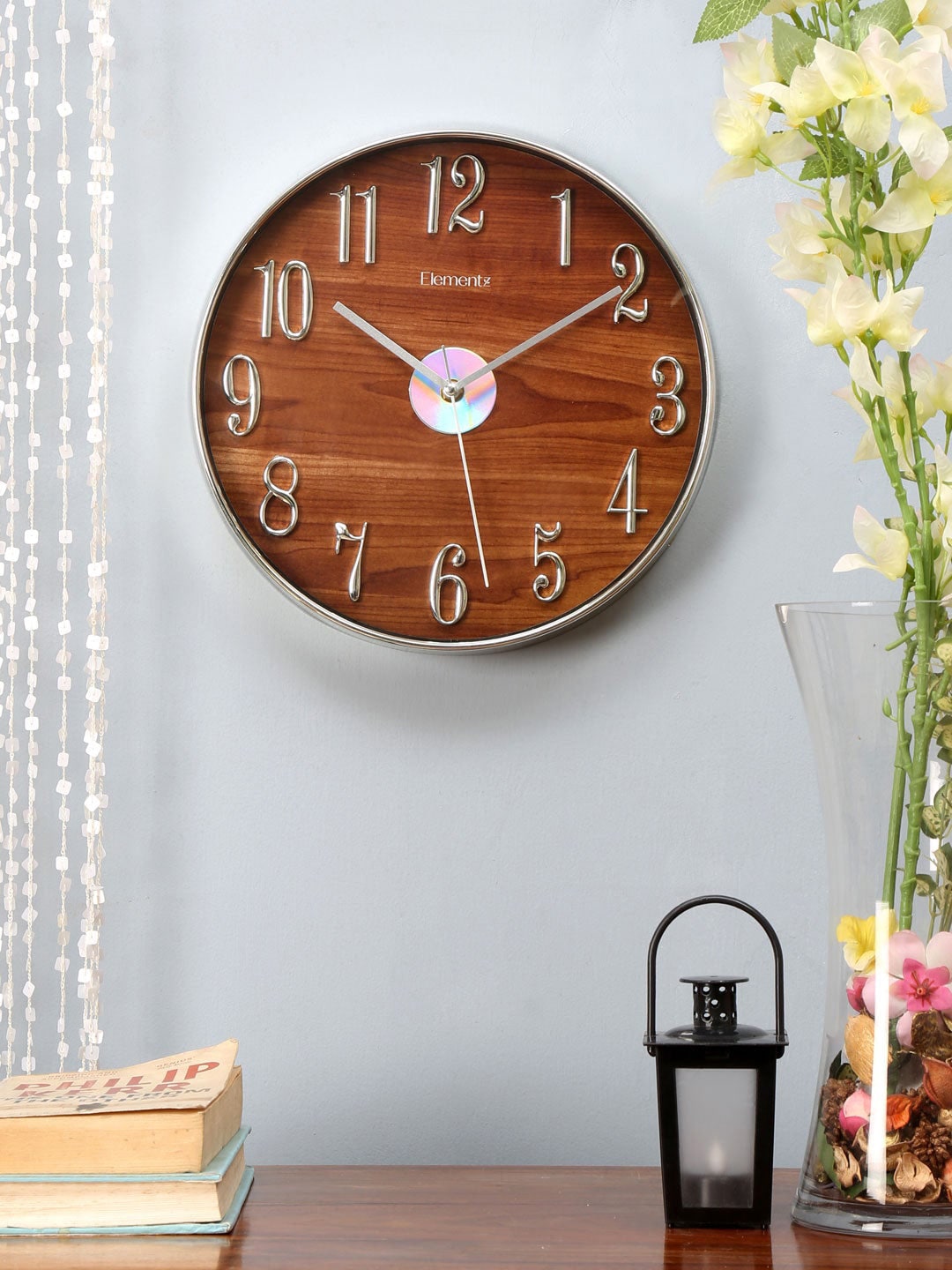 Athome by Nilkamal Brown & Silver-Toned Contemporary Wall Clock 30.5 cm Price in India