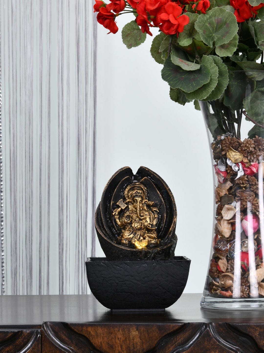 Athome by Nilkamal Gold-Toned & Black Ganesha & Pot Water Fountain Price in India