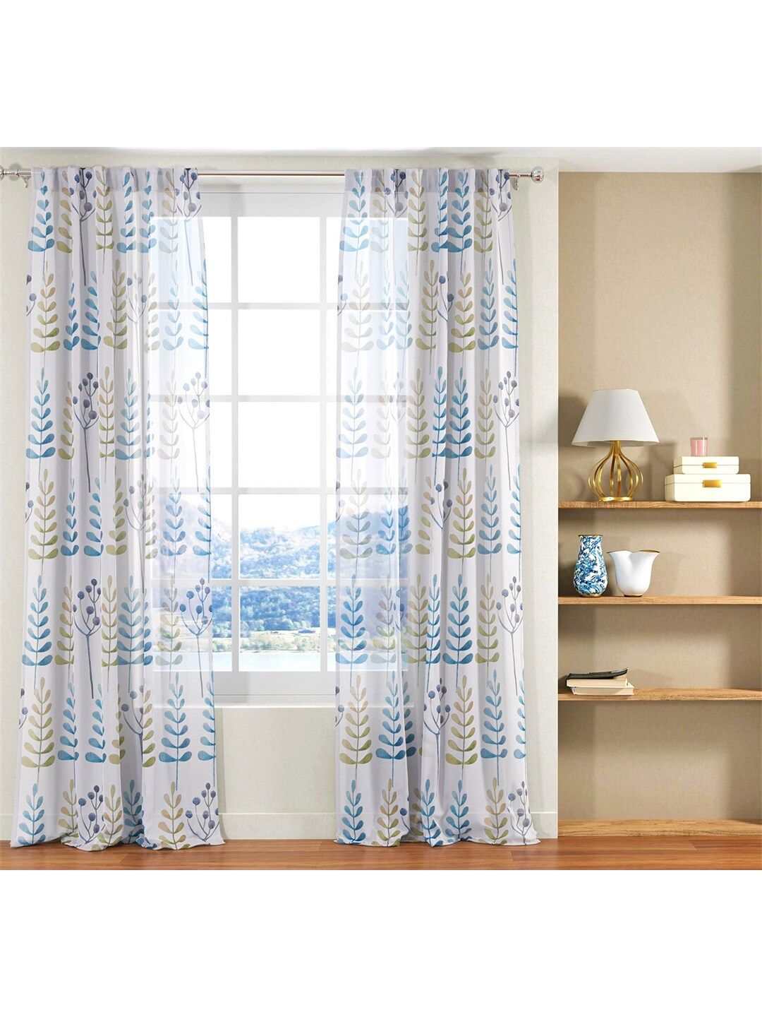 URBAN SPACE Blue & White Set of 2 Ethnic Motifs Printed Sheer Door Curtains Price in India
