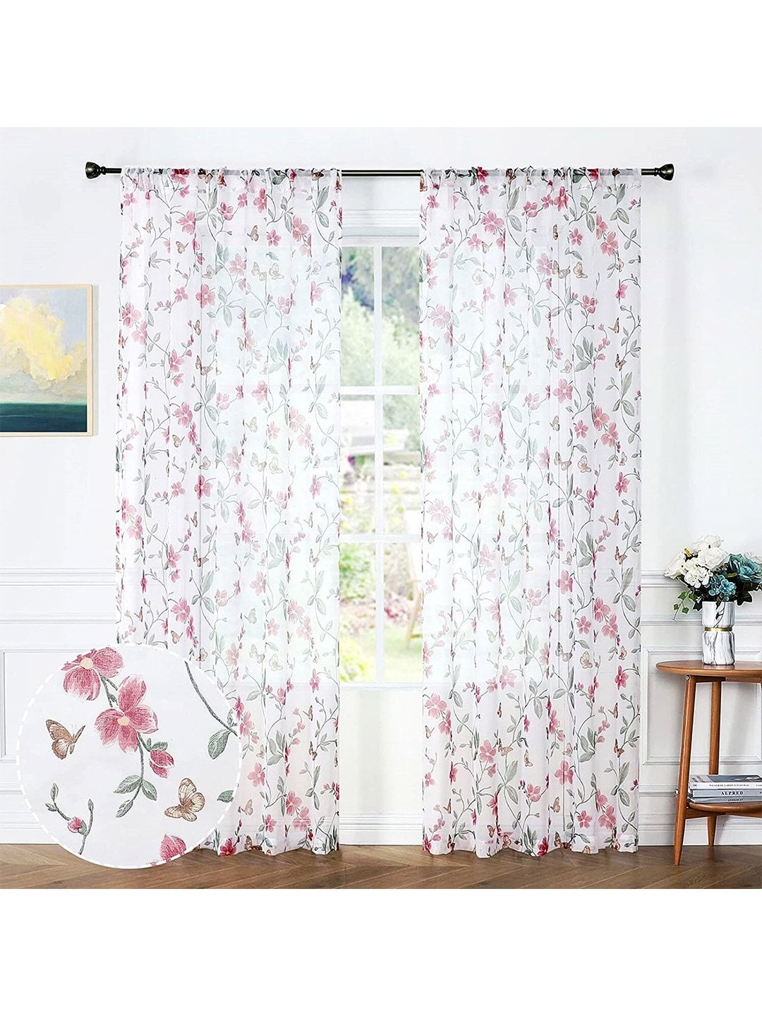 URBAN SPACE Set Of 2 Pink & White Floral Printed Door Curtain Price in India