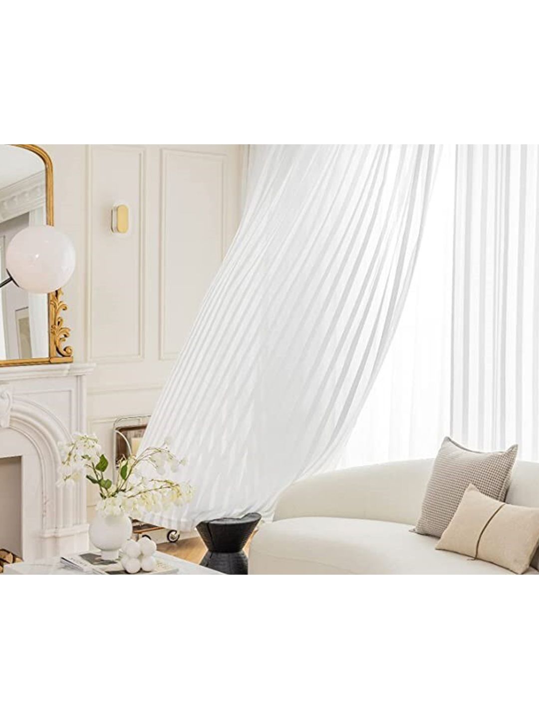 URBAN SPACE Pack Of 2 White Striped Sheer Long Door Curtains Price in India