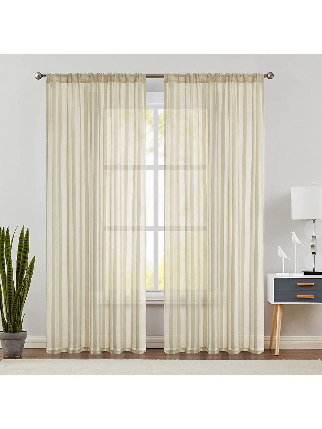 URBAN SPACE Cream-Coloured Set of 2 Floral Sheer Window Curtain Price in India