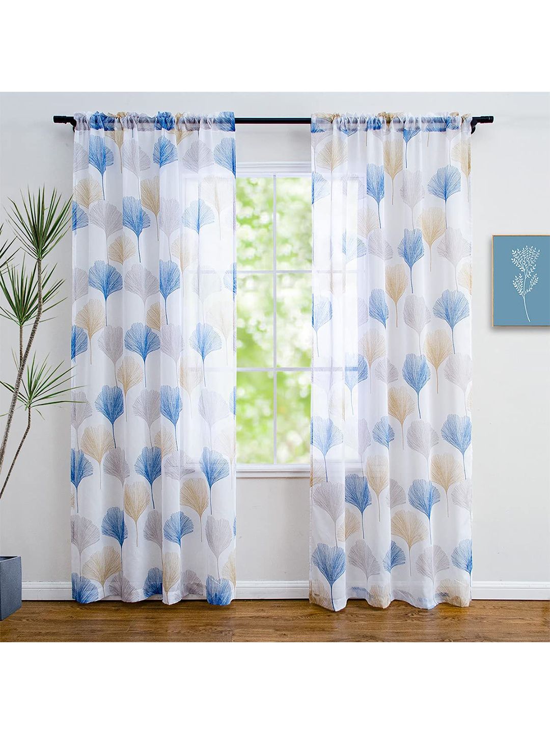 URBAN SPACE Blue & White Set of 2 Floral Sheer Door Curtain Price in India