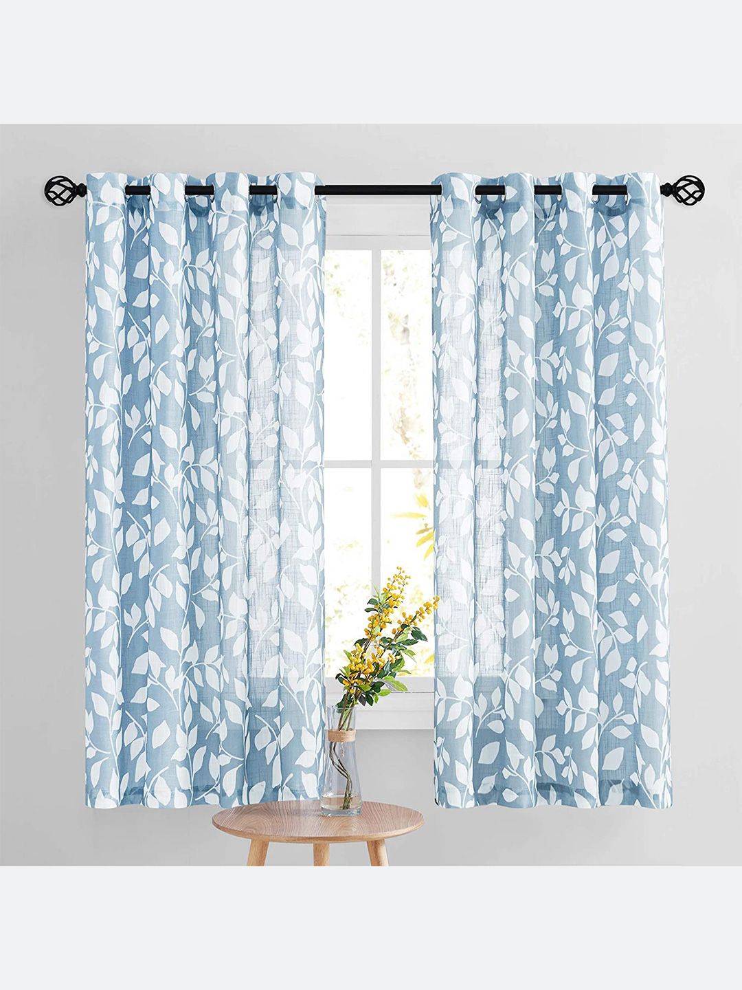 URBAN SPACE Set of 2 Blue & White Floral Sheer Window Curtain Price in India