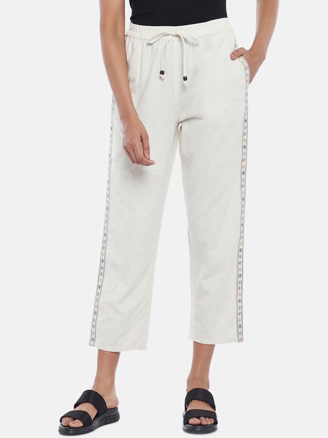 People Women Off White Cotton Culottes Trousers Price in India