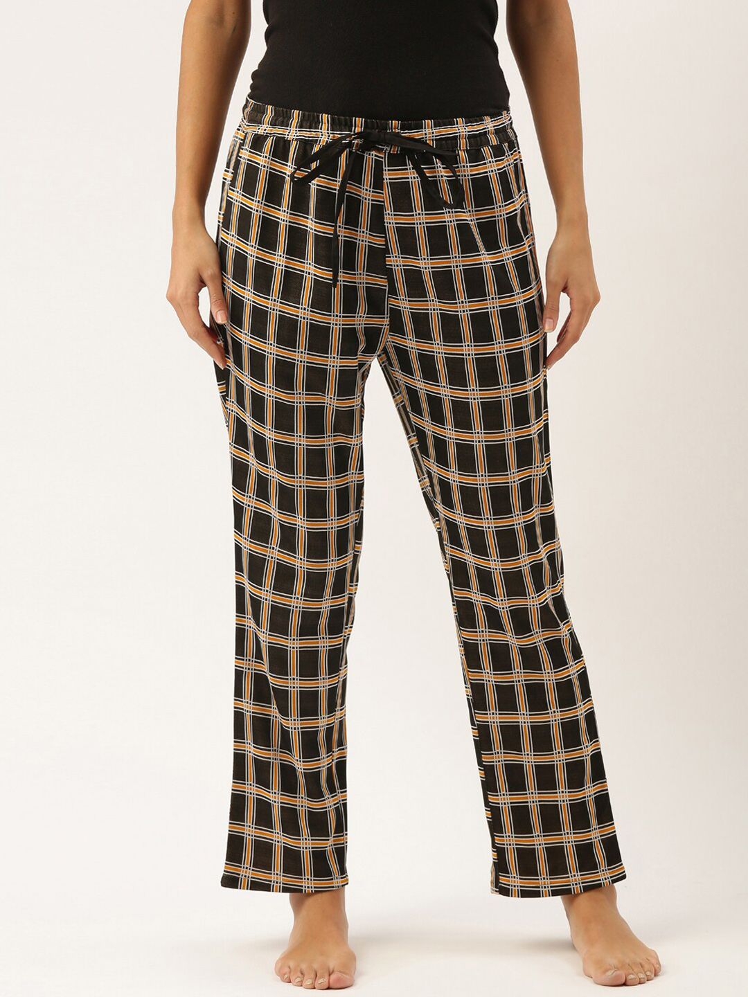 Bannos Swagger Women Black & Yellow Checked Lounge Pants Price in India