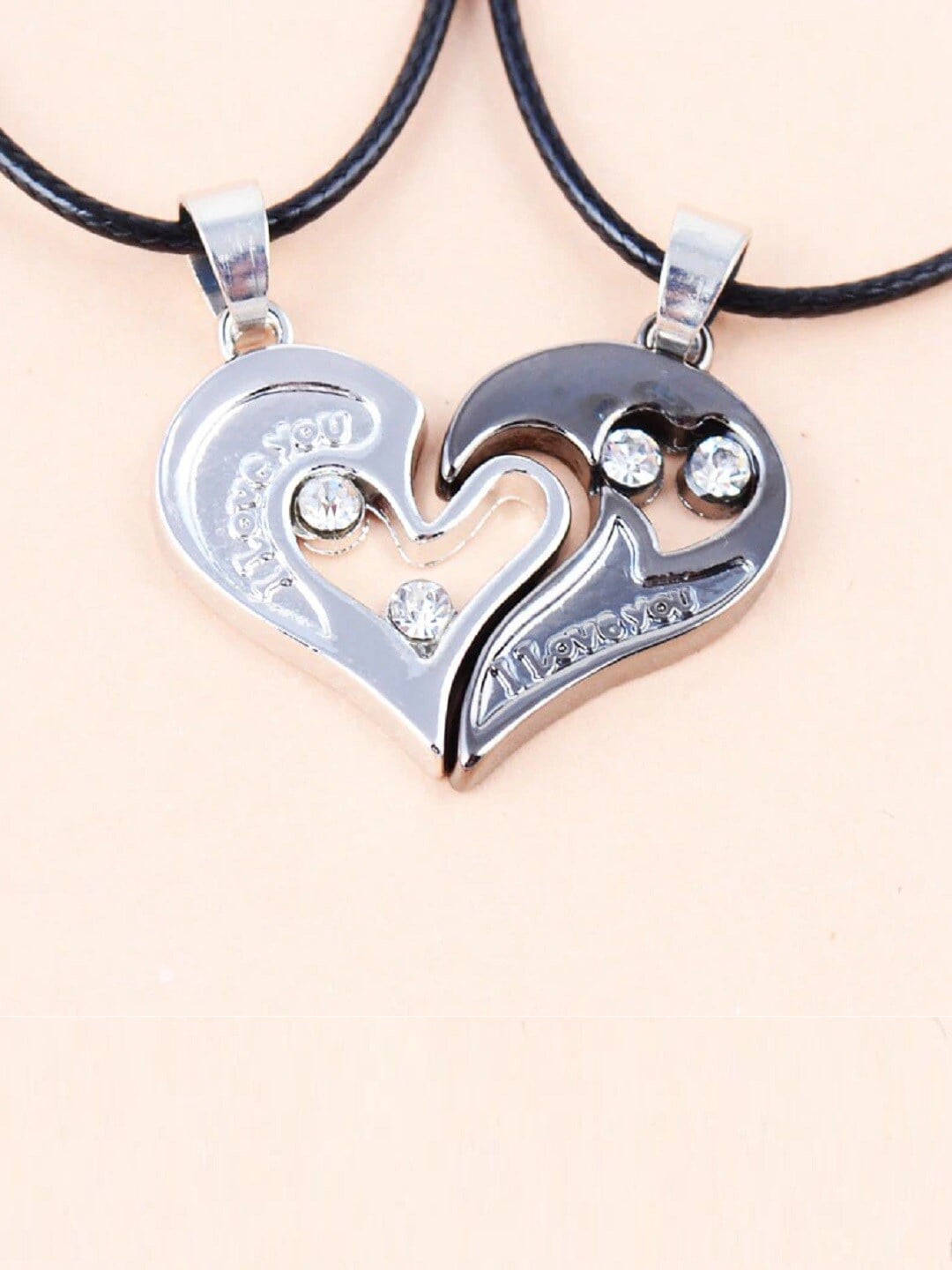 OOMPH Silver-Toned & Black Couple Pendant Necklace Price in India