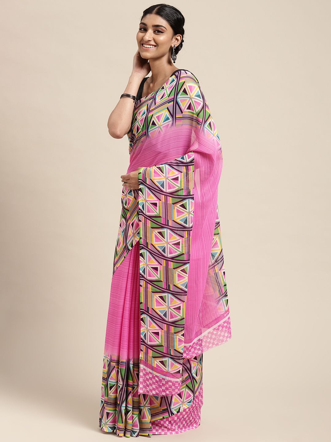 KALINI Pink Poly Georgette Casual Saree