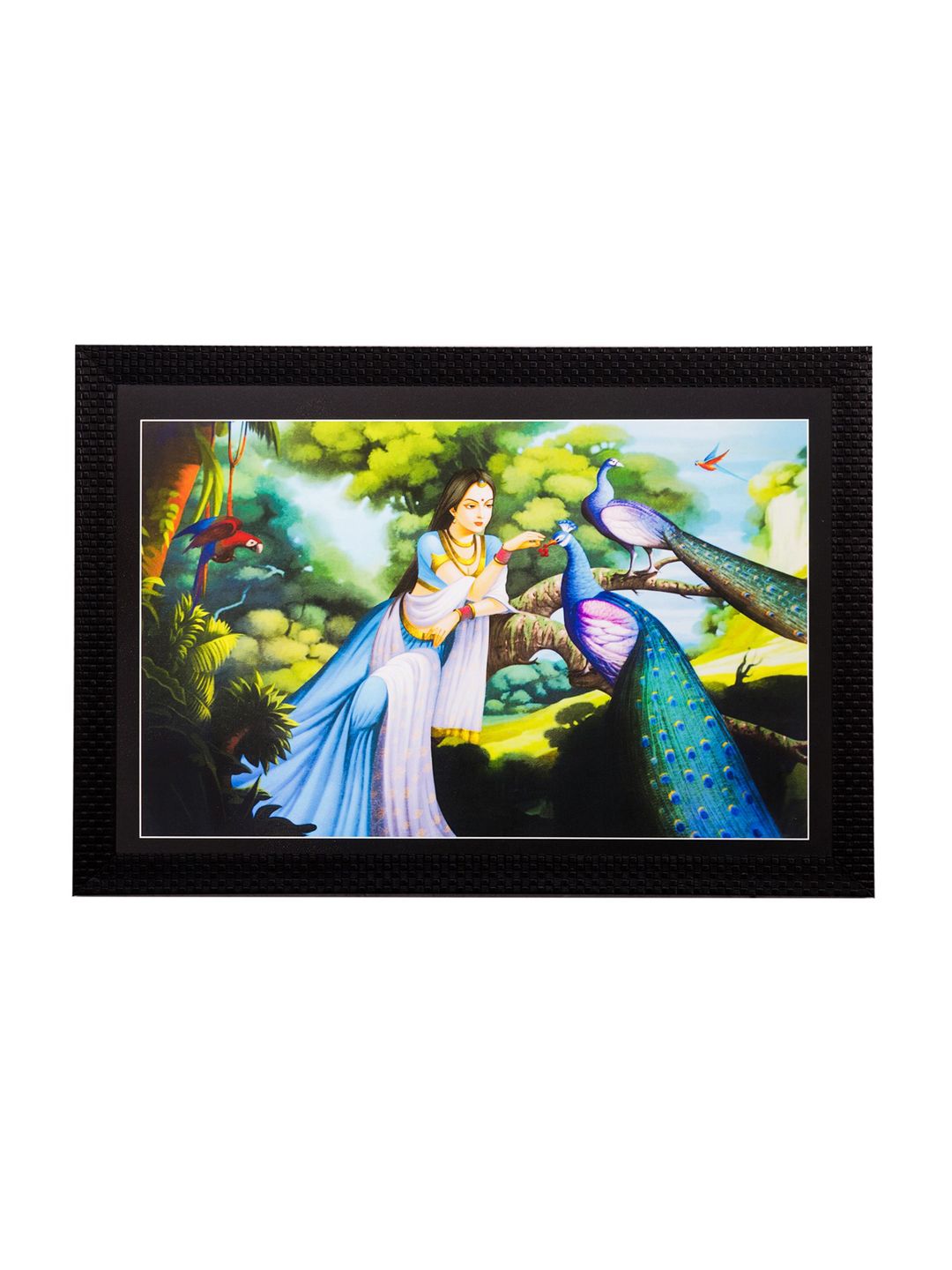 eCraftIndia Multicoloured Lady & Peacock UV Wall Art Price in India