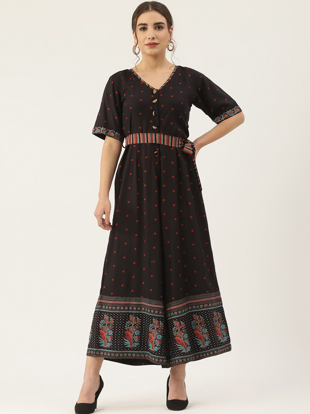 Rustorange Black & Red Printed Basic Jumpsuit Price in India