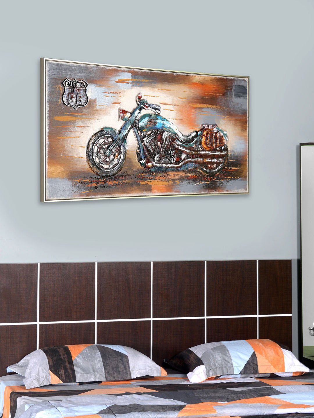 Athome by Nilkamal Brown Emboss Cruiser Bike Brown Wall Art Price in India