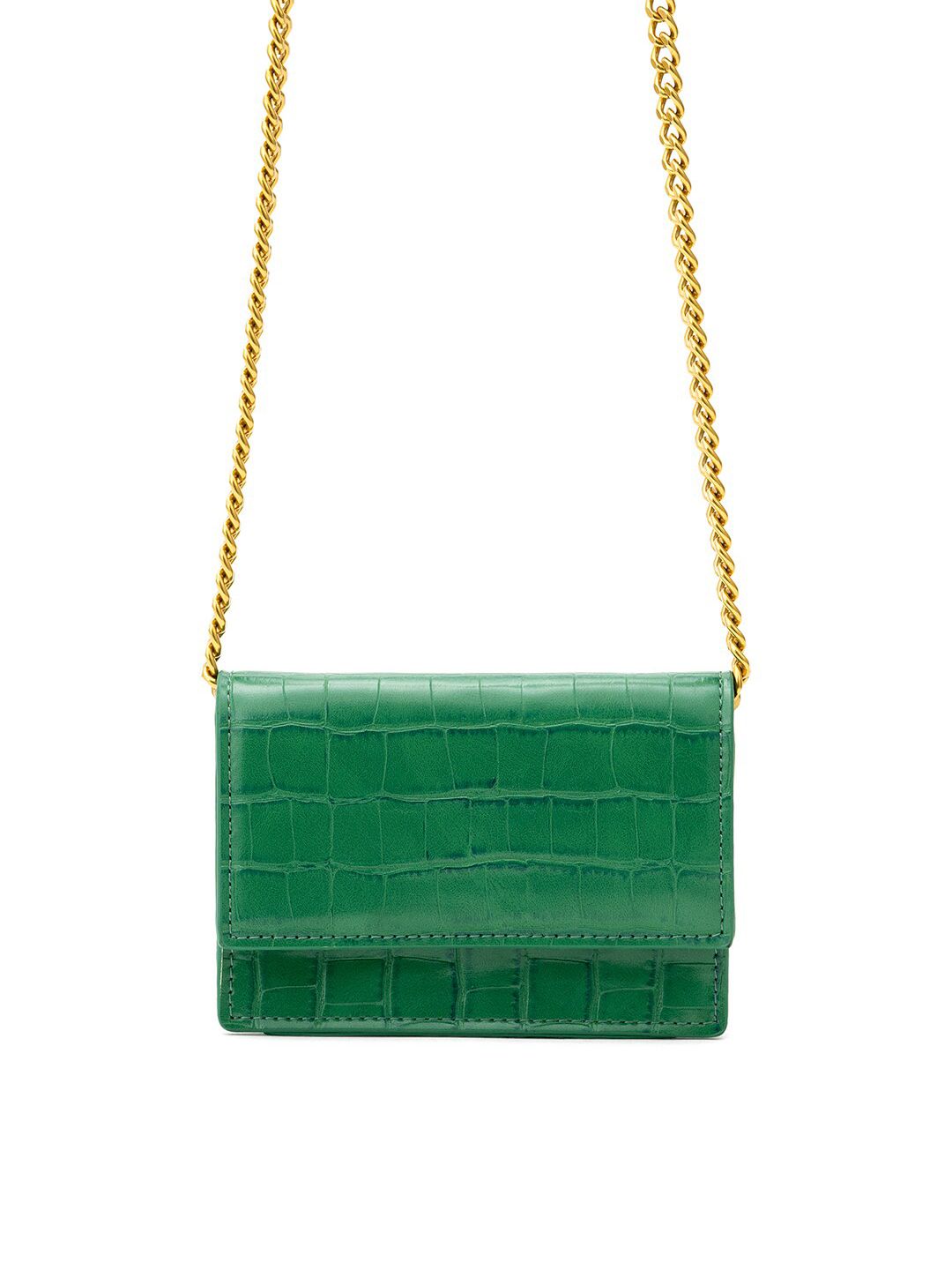 MIRAGGIO Women Green & Gold-Toned Textured PU Envelope Bag Price in India