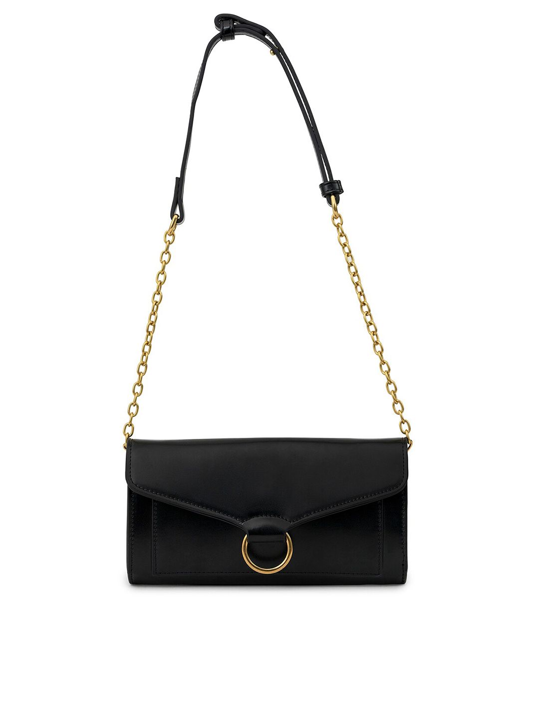 MIRAGGIO Women Black & Gold-Toned PU Envelope Bag Price in India