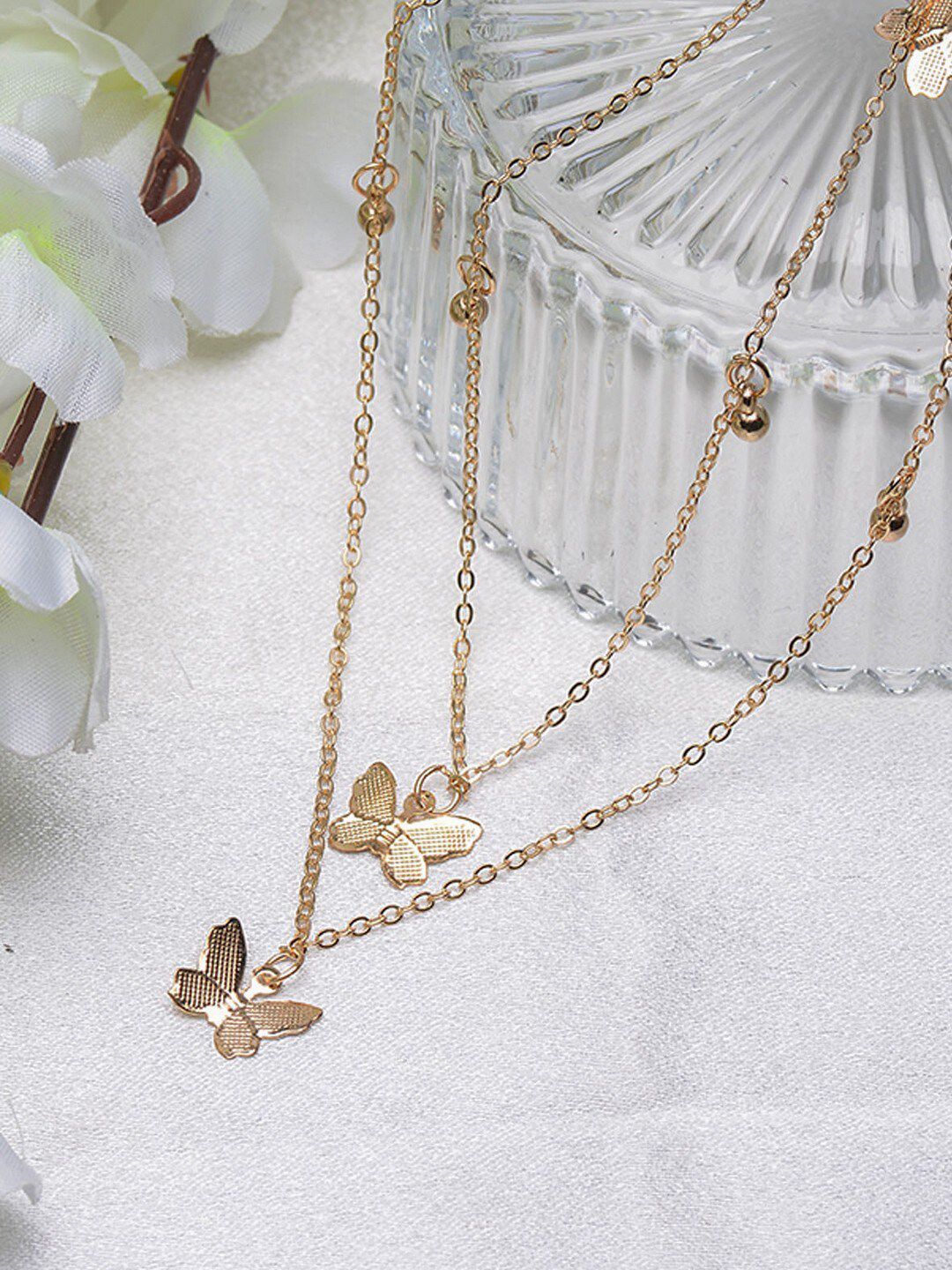 POPLINS Women Gold-Toned Layered Butterfly Chain Necklace Price in India