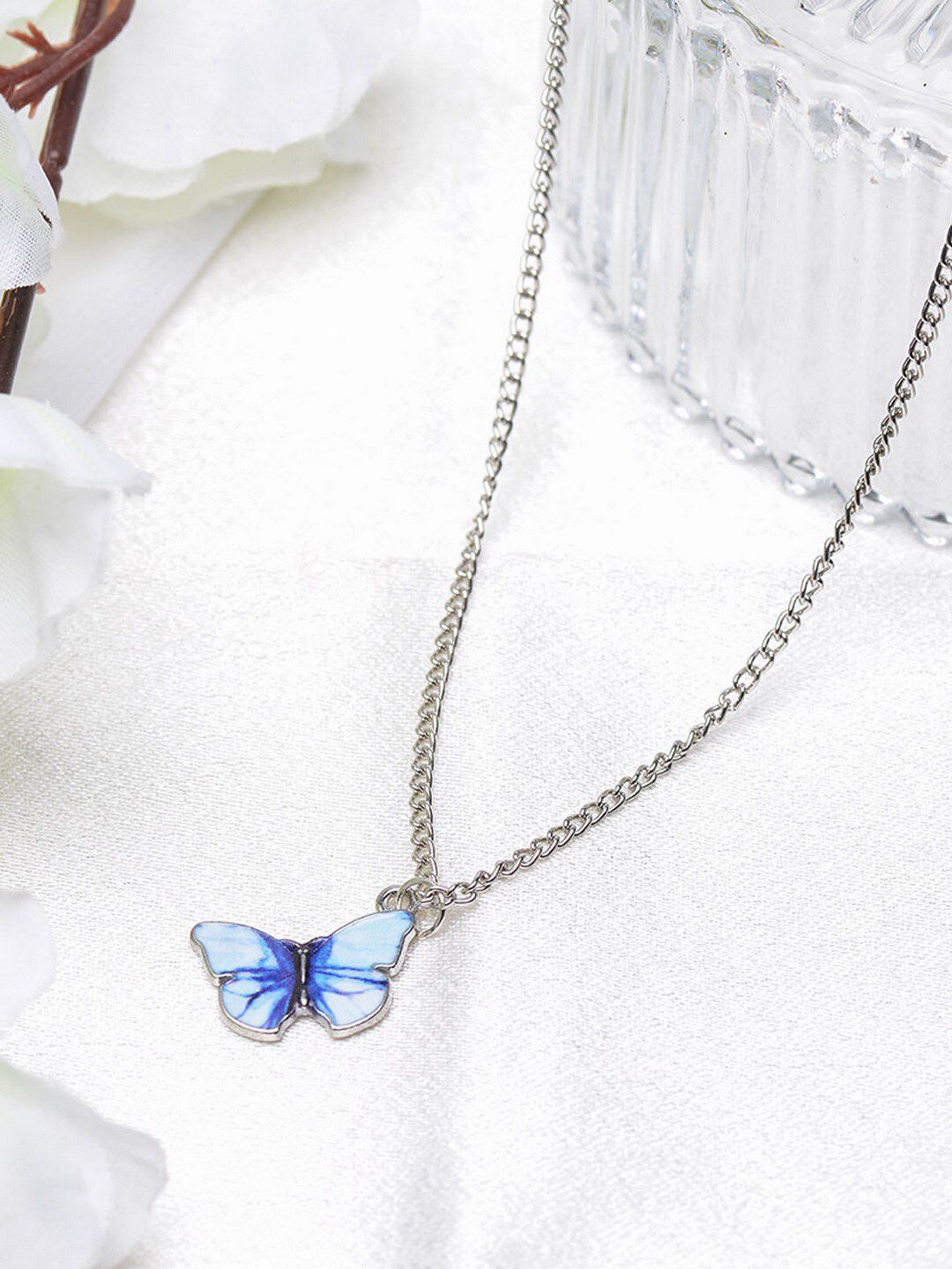 POPLINS Silver-Plated & Blue Butterfly Charm Chain Price in India