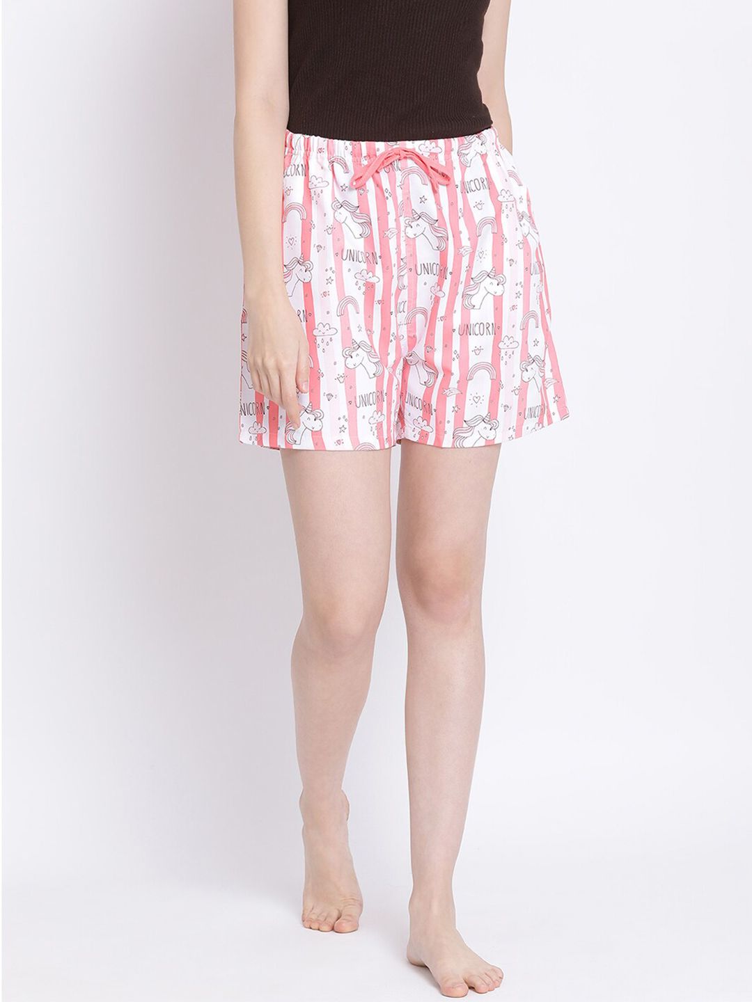 Kanvin Women Pink & White Printed Lounge Shorts Price in India