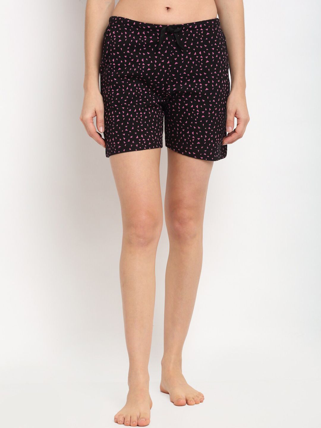 Kanvin Women Black & Magenta Printed Pure Cotton Lounge Shorts Price in India