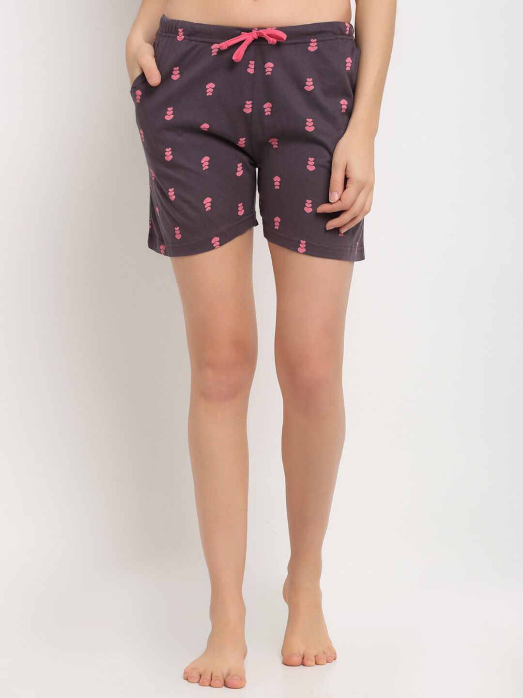 Kanvin Women Purple & Pink Printed Pure Cotton Lounge Shorts Price in India