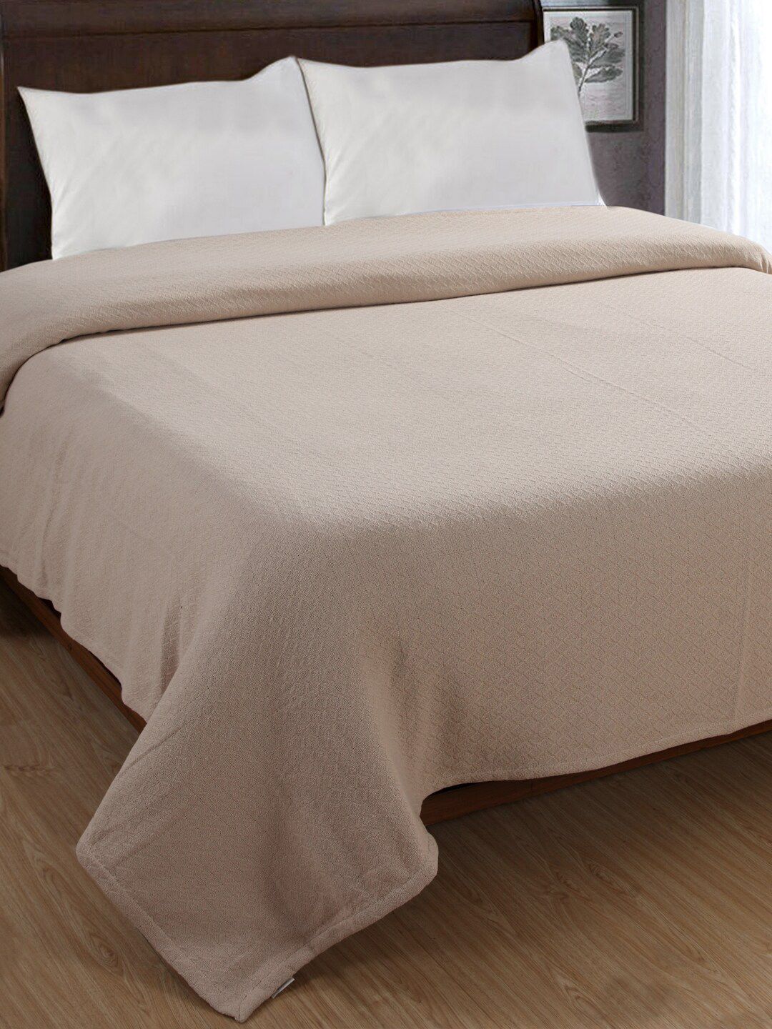 AVI Living Beige Geometric AC Room 350 GSM Cotton Double Bed Blanket Price in India