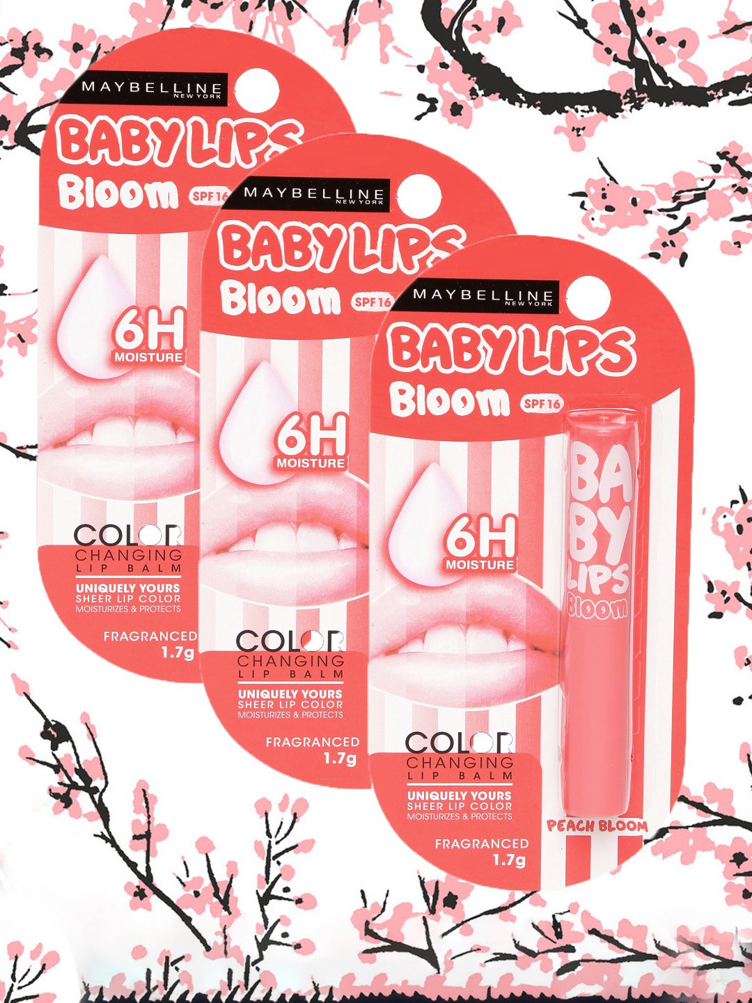 Maybelline Set of 3 Baby Lips Bloom Color Changing Lip Balm - Peach Bloom Price in India