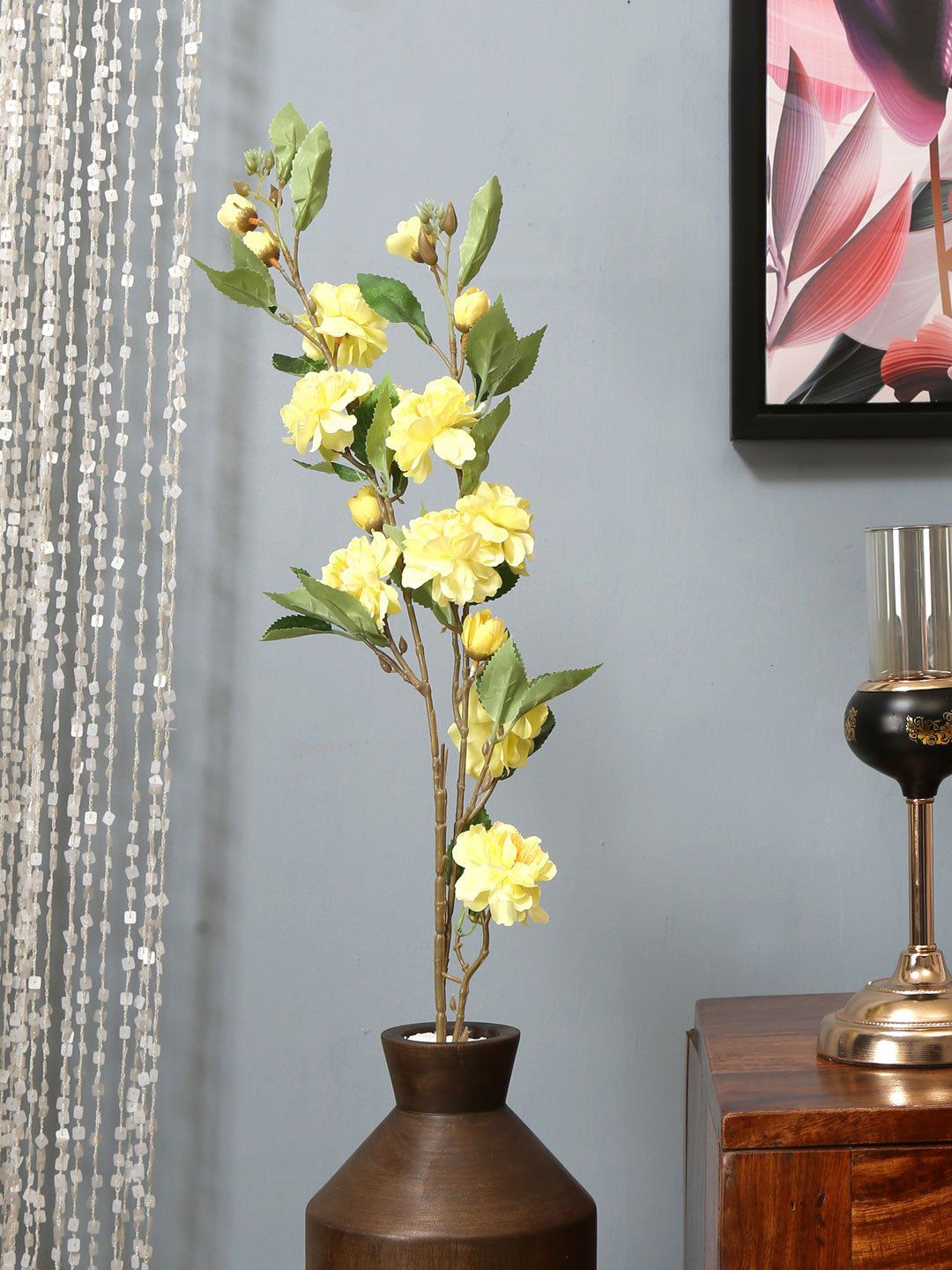 Athome by Nilkamal Yellow & Green Artificial Stick Hawthorn Flower Price in India