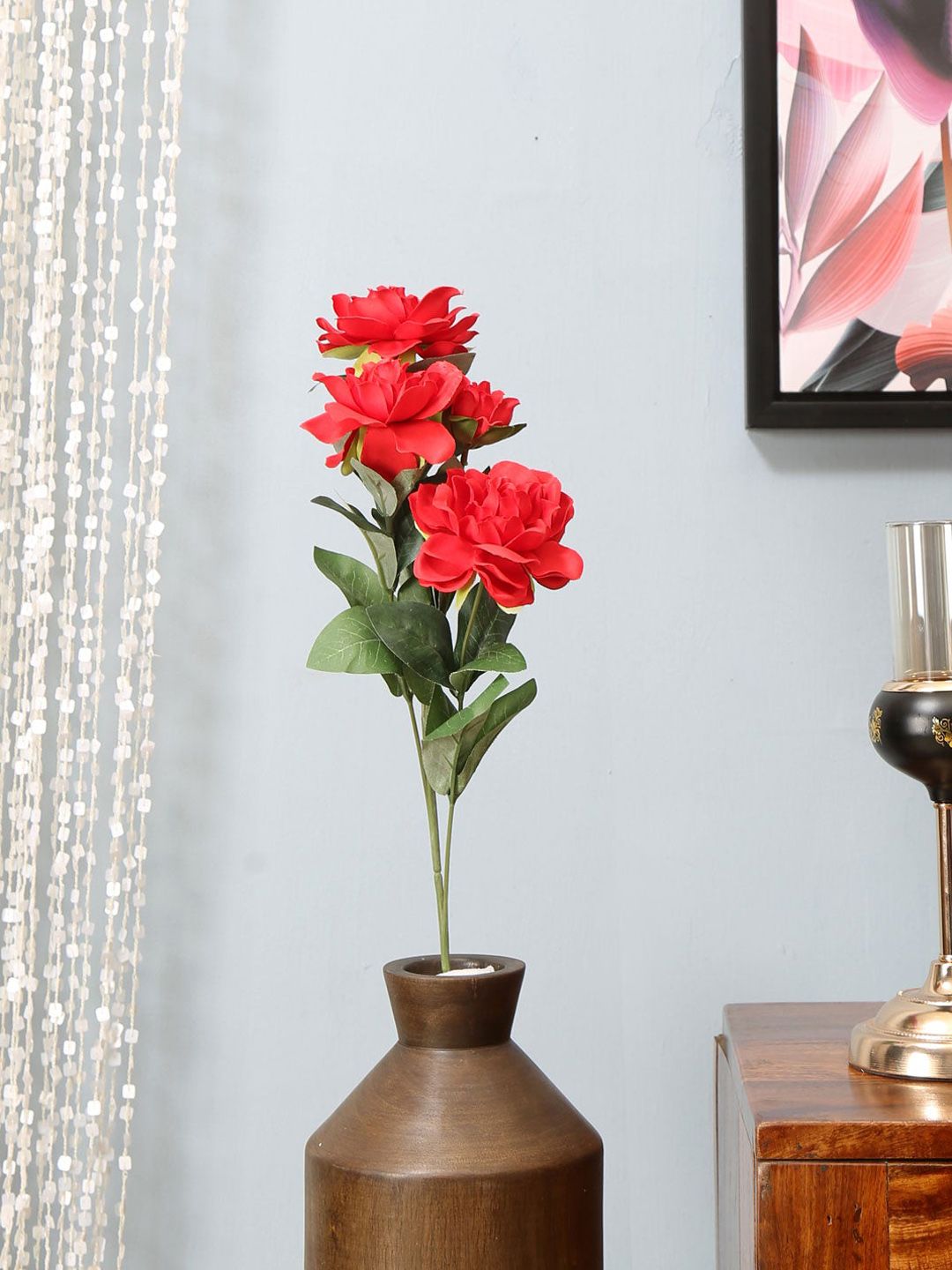 Athome by Nilkamal Red Artificial Rose Stick Flower Without Pot Price in India