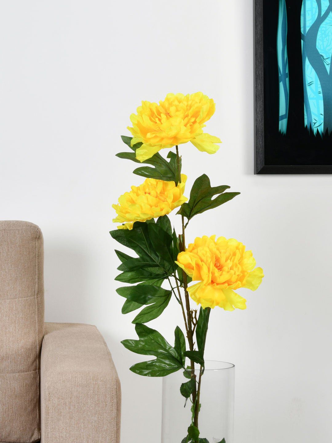 Athome by Nilkamal Yellow Artificial Stick Peony Flower Price in India