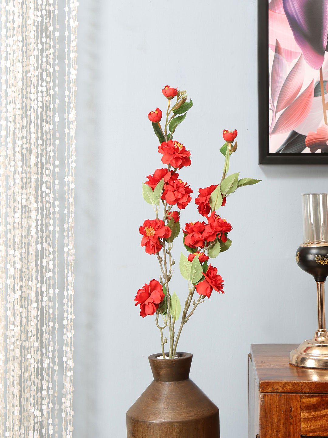 Athome by Nilkamal Red & Green Artificial Hawthorn Stick Flower Price in India