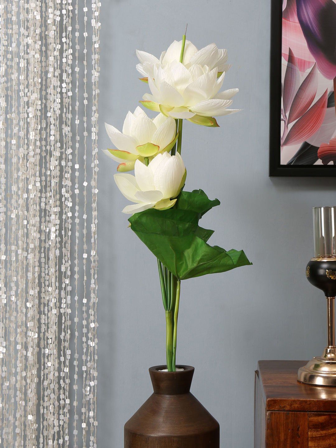 Athome by Nilkamal White & Green Artificial Lotus Flower Price in India